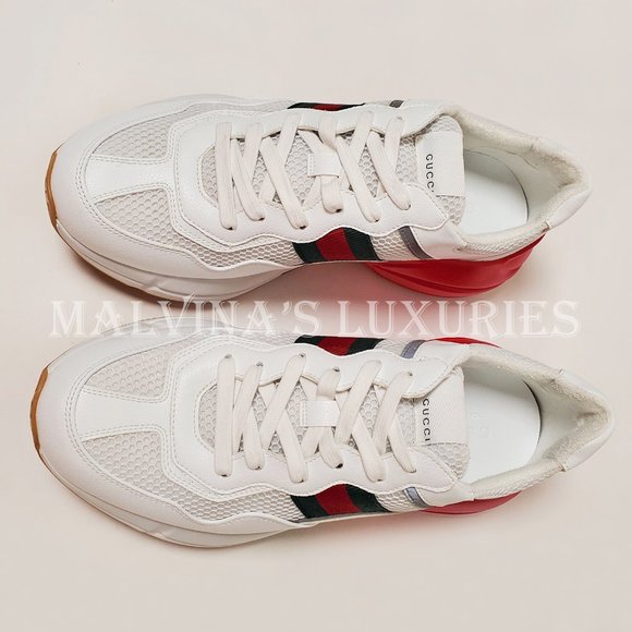 GUCCI SNEAKERS RHYTON WHITE LEATHER FABRIC with WEB CHUNKY SHOES sz 9 9.5 - Picture 6 of 15